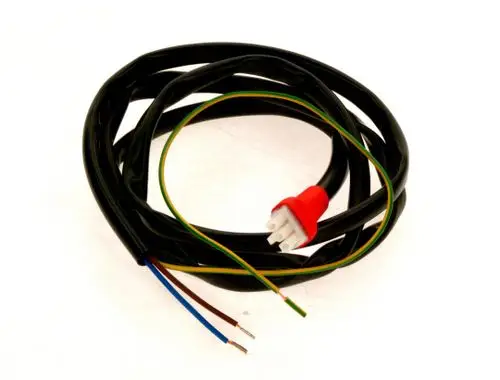 Schwarzes Kabel mit mehreren farbigen Drähten, das an einem roten Molex-Stecker endet. Gezeigt ist das Kabel von Bosch, geeignet für Anschlussanwendungen.